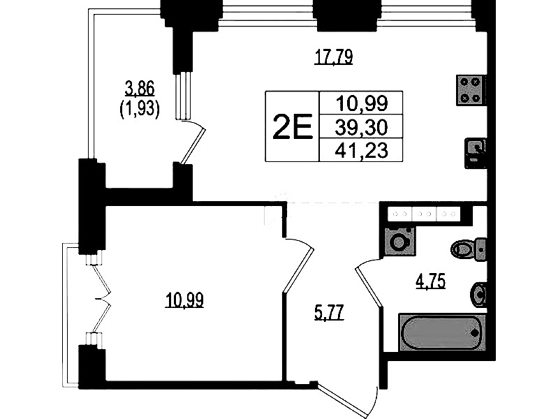 1-комнатная квартира 41.23 м², 4/4 эт., ЖК «Ranta Residence»